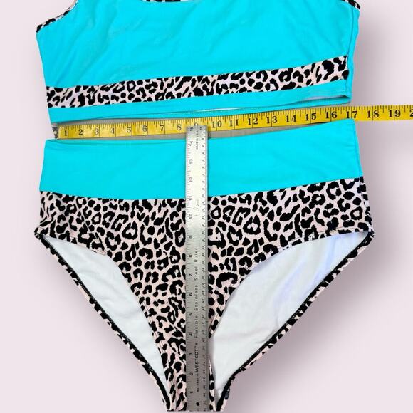 Swimsuit 2 Piece Bikini High Waist Unpadded Plus Size 3XL Animal Pint Colorblock - Picture 10 of 11